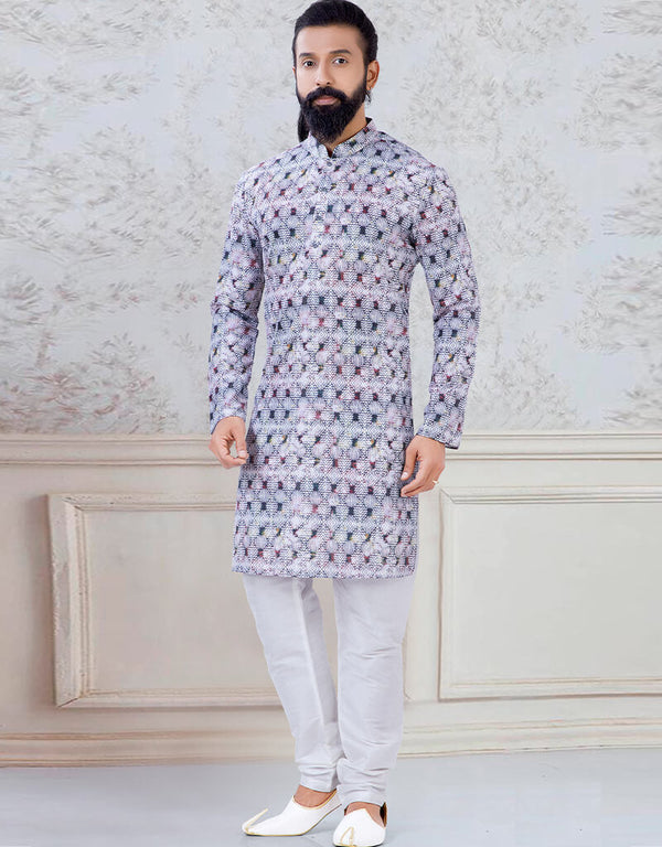 Print Kurta sequence work on silk Chudidaar