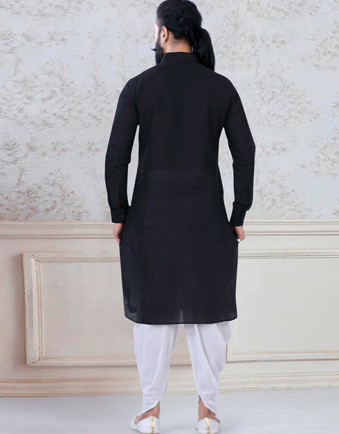 Black Kurta cotton Peshawari Closure View
