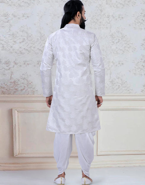 Cream Kurta Jacquard self woven Peshawari Closure View