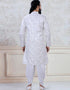 Cream Kurta Jacquard self woven Peshawari Closure View