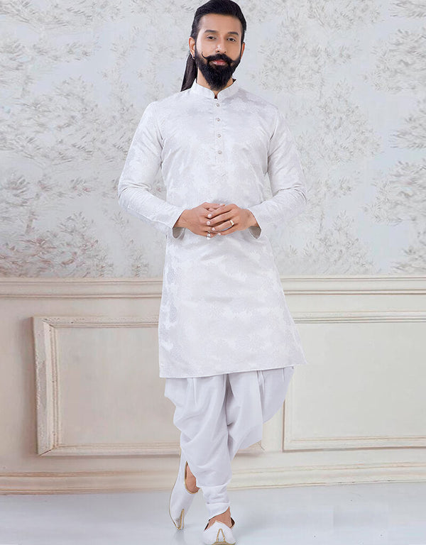 Cream Kurta Jacquard self woven Peshawari
