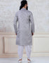 Grey Kurta Jacquard Silk Peshawari Closure View