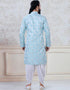 Sky Blue Kurta Jacquard Silk Peshawari Closure View