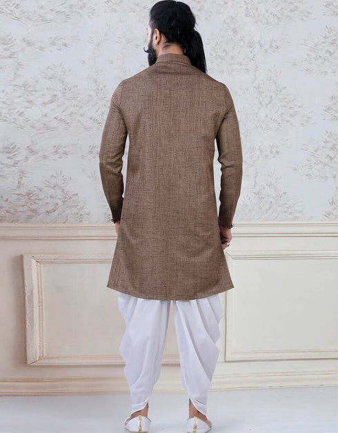 Brown Indo style kurta Linen Peshawari Closure View