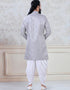 Grey Indo style kurta Jacquard Silk Peshawari Closure View