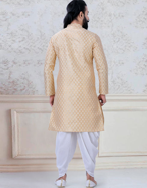 Gold Kurta Jacquard Silk Peshawari Closure View