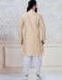 Gold Kurta Jacquard Silk Peshawari Closure View