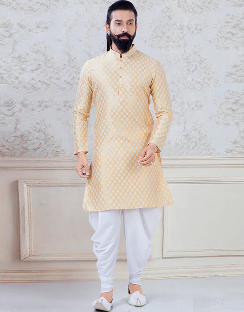 Gold Kurta Jacquard Silk Peshawari