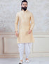 Gold Kurta Jacquard Silk Peshawari