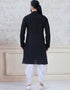 Black Kurta Georgette fabric with sequence and thread work Peshawari Closure View