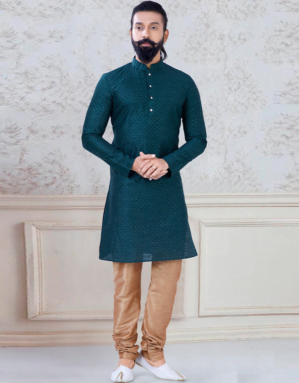 Green Kurta sequence work all over Chudidaar