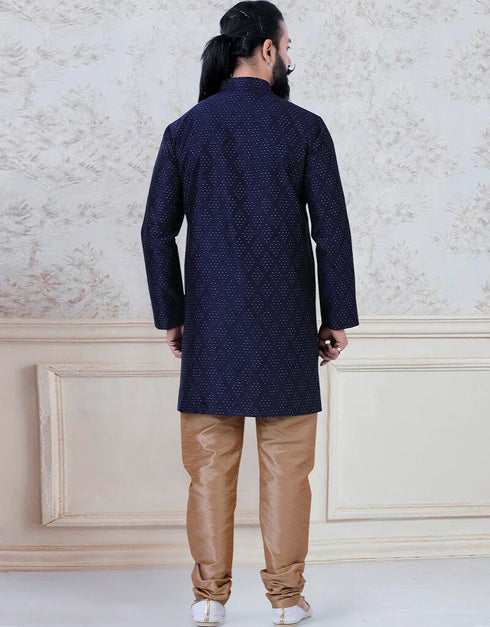 Blue Kurta Zari on silk Chudidaar Closure View