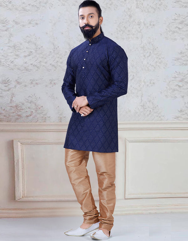 Blue Kurta Zari on silk Chudidaar