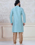 Sky Blue Kurta thread work on silk Chudidaar Closure View