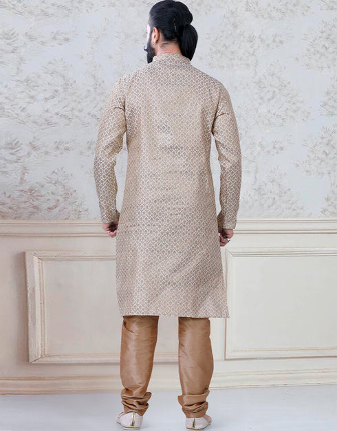 Gold Kurta Brocade Peshawari Closure View
