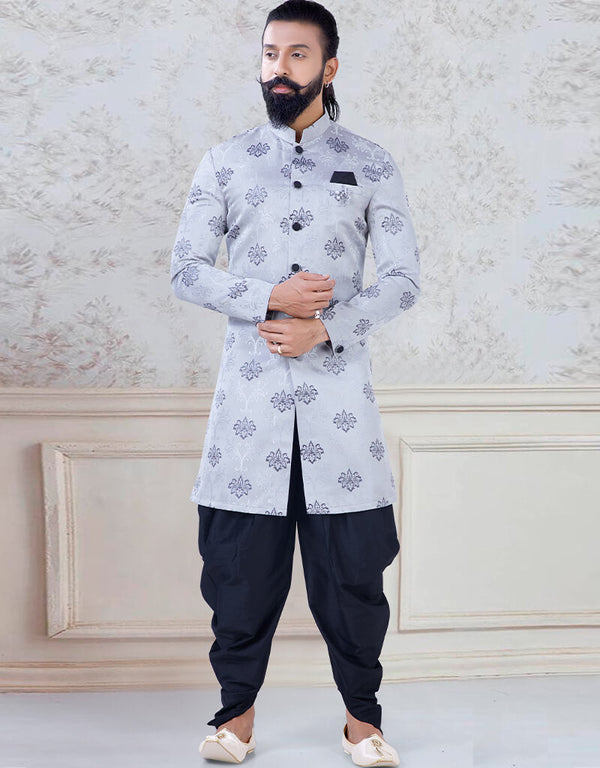 Grey Kurta Jacquard Chudidaar