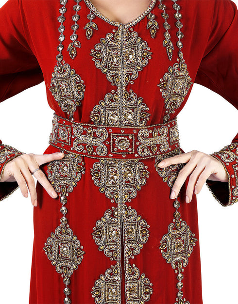 Traditional Maroon Georgette Stone Embroidery Kaftan