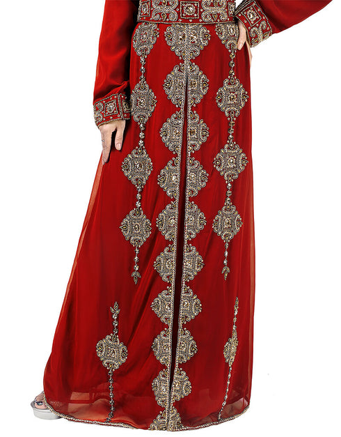 Traditional Maroon Georgette Stone Embroidery Kaftan