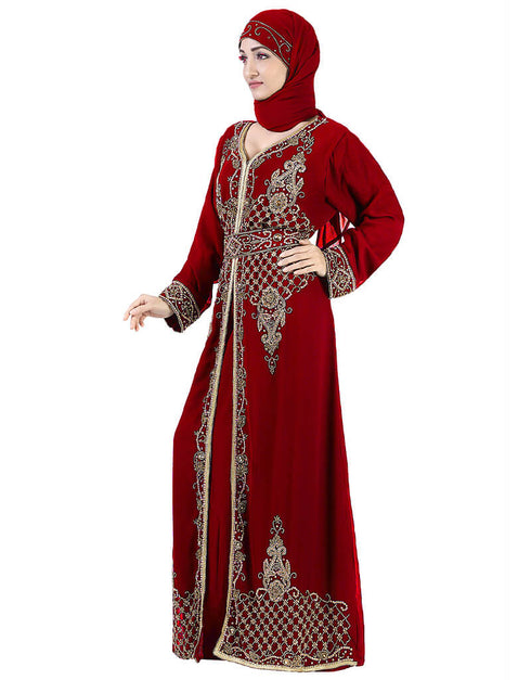 Latest Maroon Georgette Hand Zari Embroidery Kaftan