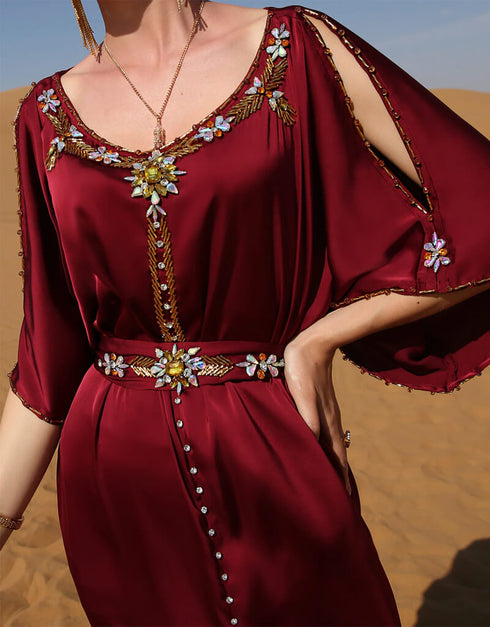 Maroon Ramadan Dubai Long Evening Abaya