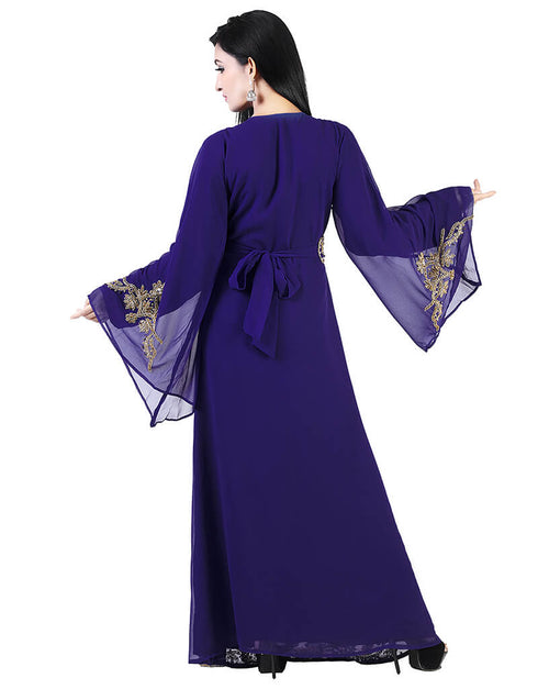 Muslimah Navy Blue Georgette Pearl Embroidery Kaftan