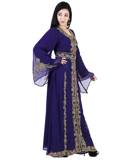 Muslimah Navy Blue Georgette Pearl Embroidery Kaftan