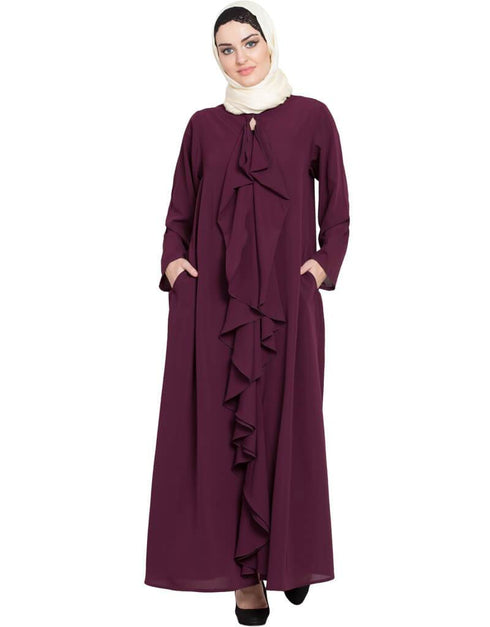 Chic front Open Frill Shrug cum Abaya Wine