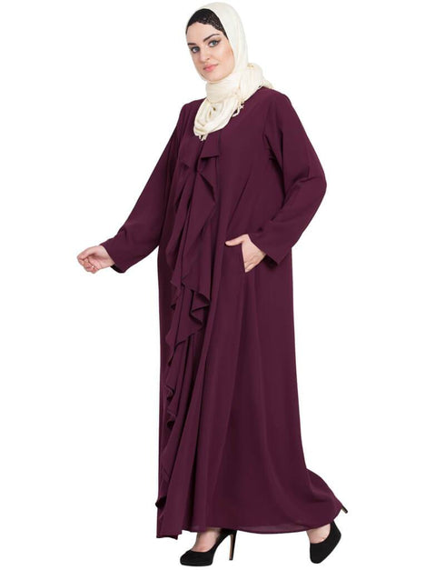 Chic front Open Frill Shrug cum Abaya Wine