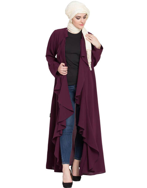 Chic front Open Frill Shrug cum Abaya Wine