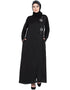 Dubai Front zip and slit hand work Nida Abaya Black