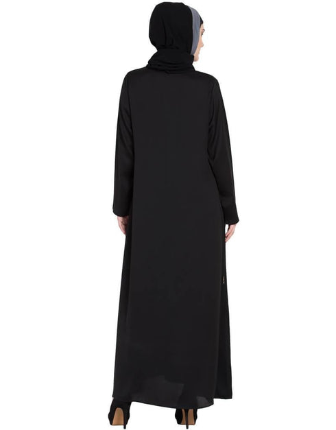 Dubai Front zip and slit hand work Nida Abaya Black