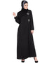 Dubai Front zip and slit hand work Nida Abaya Black