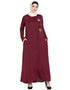 Dubai Front zip and slit hand work Nida Abaya Maroon