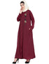 Dubai Front zip and slit hand work Nida Abaya Maroon