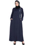 Muslim Front zip and slit hand work Nida Abaya Navy Blue