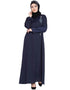 Muslim Front zip and slit hand work Nida Abaya Navy Blue