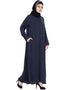 Muslim Front zip and slit hand work Nida Abaya Navy Blue
