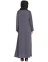 Modest Front zip and slit hand work Nida Abaya Light Grey