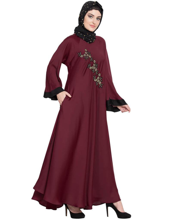 Islamic Hand embroidered Umbrella Nida Abaya Maroon