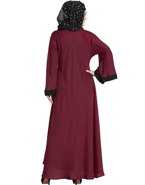 Islamic Hand embroidered Umbrella Nida Abaya Maroon