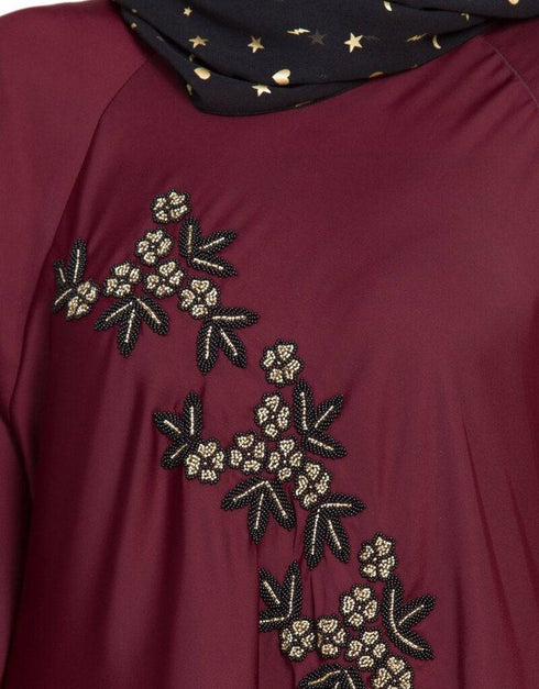 Islamic Hand embroidered Umbrella Nida Abaya Maroon