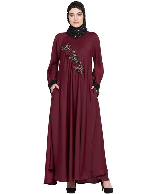 Islamic Hand embroidered Umbrella Nida Abaya Maroon