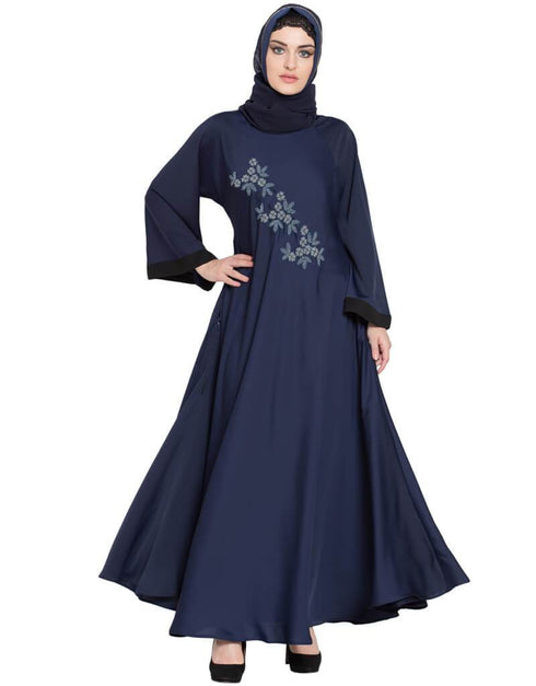 Arabic Hand embroidered Umbrella Nida Abaya Navy Blue