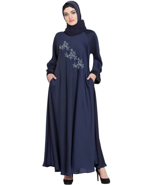 Arabic Hand embroidered Umbrella Nida Abaya Navy Blue