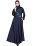 Arabic Hand embroidered Umbrella Nida Abaya Navy Blue