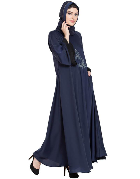 Arabic Hand embroidered Umbrella Nida Abaya Navy Blue