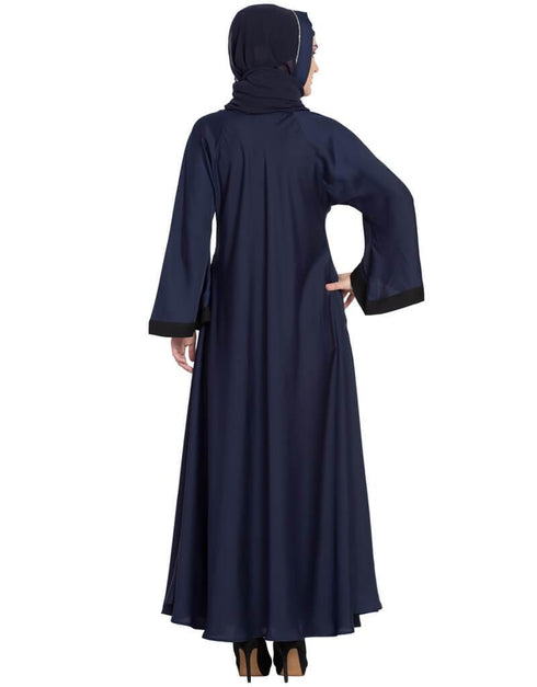 Arabic Hand embroidered Umbrella Nida Abaya Navy Blue