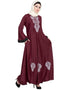 Chic Hand embroidered Umbrella Nida Abaya Maroon