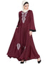 Chic Hand embroidered Umbrella Nida Abaya Maroon