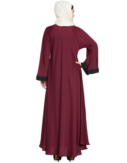 Chic Hand embroidered Umbrella Nida Abaya Maroon